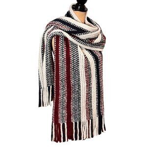 NWT J. Crew Alpaca Blend Large Chunky Scarf Striped Fringe Preppy Heritage